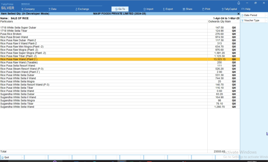 Stock Item Bill of Material (BOM) Register